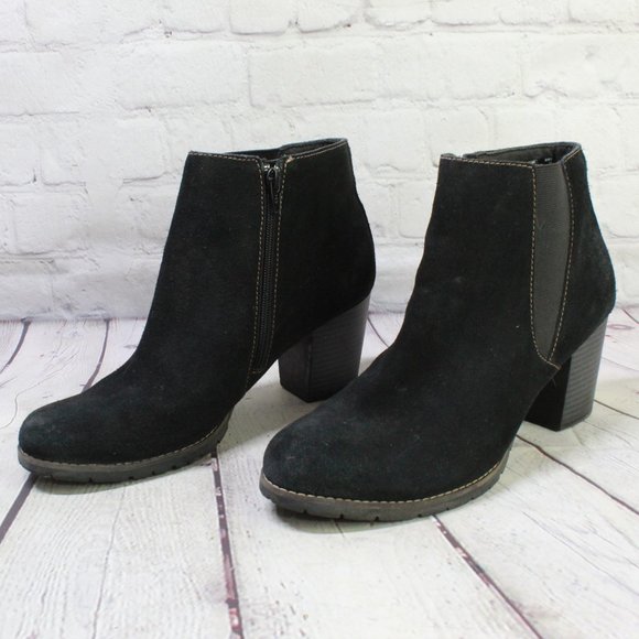 Clarks Pause Camelia Black Suede Side Zip Heeled Ankle Boots Size 11 M - Picture 2 of 9